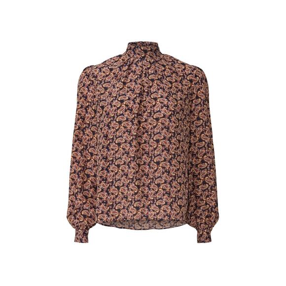 Vanessa Bruno Paolo Paisley Print Long Sleeve Mock Neck Silk Blend Top Size 8 - Picture 3 of 13